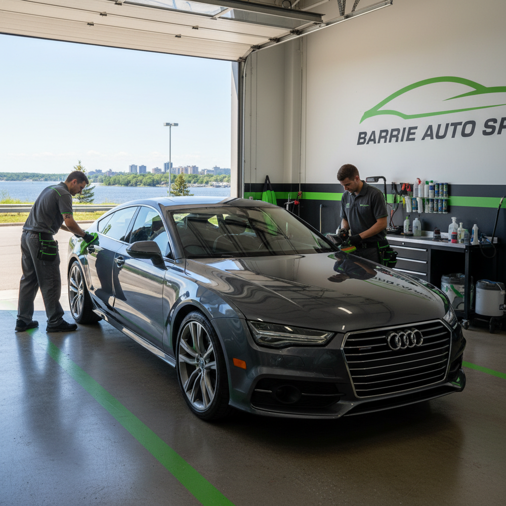 Freshly detailed luxury car exterior with glossy paint finish and reflective surface